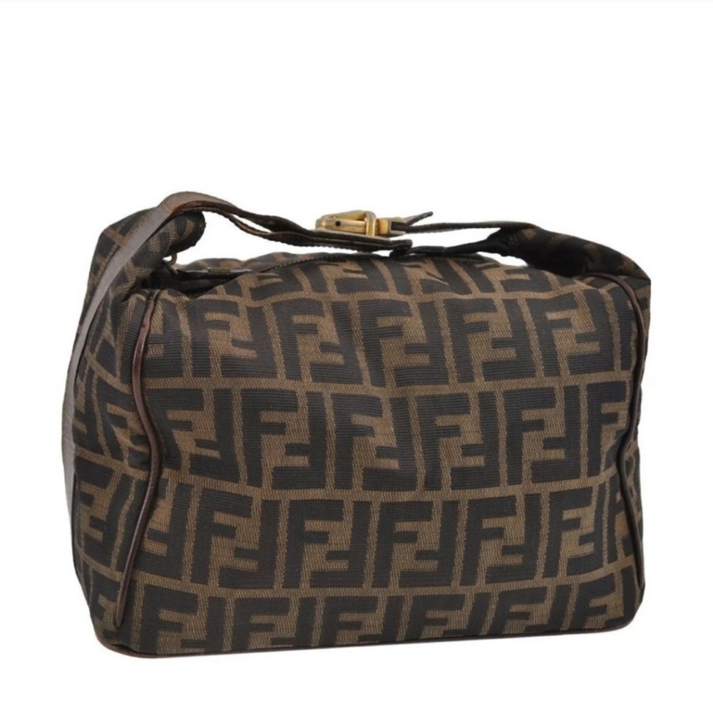 FENDI Vintage Zucca Hand Bag Canvas Leather Brown USED - LIVE SHOW Listing!